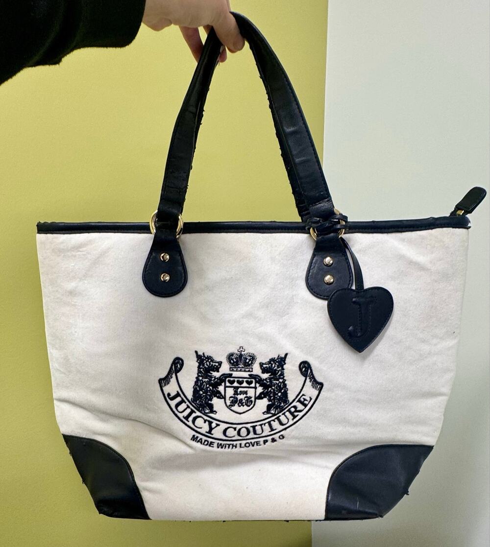 VTG Juicy Couture P&G Zip Tote Black White Scottie Dog PEELING TLC GOOD INTERIOR